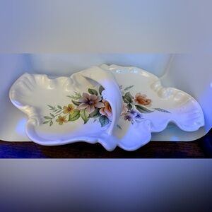 Vintage Floral Design Ceramic Serving Tray with Center Handle